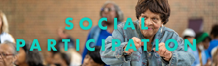 An older woman in a jean jacket.